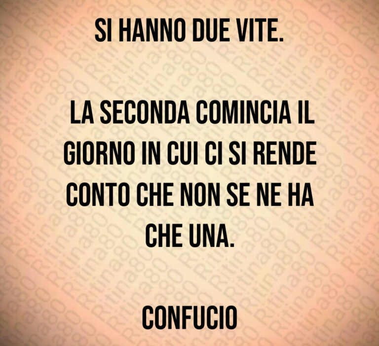 Si hanno due vite 

 La seconda comincia il giorno in cui ci si rende conto che non se ne ha che una 

Confucio