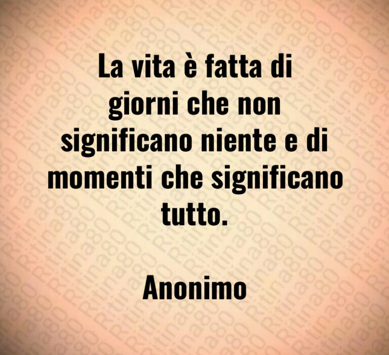 La vita è fatta di giorni che non significano niente e di momenti che significano tutto 

Anonimo