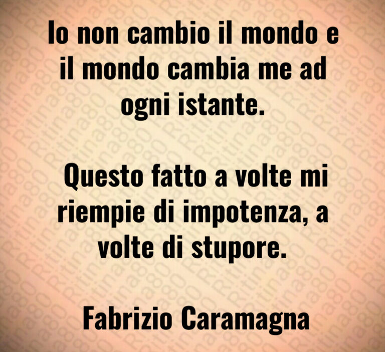 Io non cambio il mondo e il mondo cambia me ad ogni istante 

 Questo fatto a volte mi riempie di impotenza  a volte di stupore 

 Fabrizio Caramagna