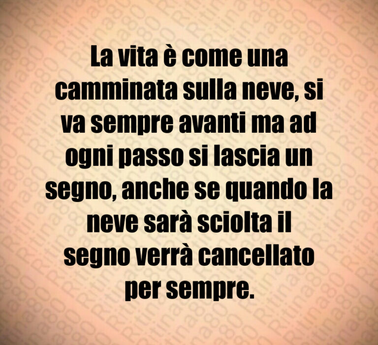 La vita è come una camminata sulla neve  si va sempre avanti ma ad ogni passo si lascia un segno  anche se quando la neve sarà sciolta il segno verrà cancellato per sempre