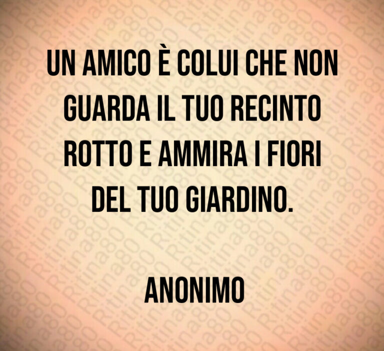 Un amico è colui che non guarda il tuo recinto rotto e ammira i fiori del tuo giardino 

 Anonimo
