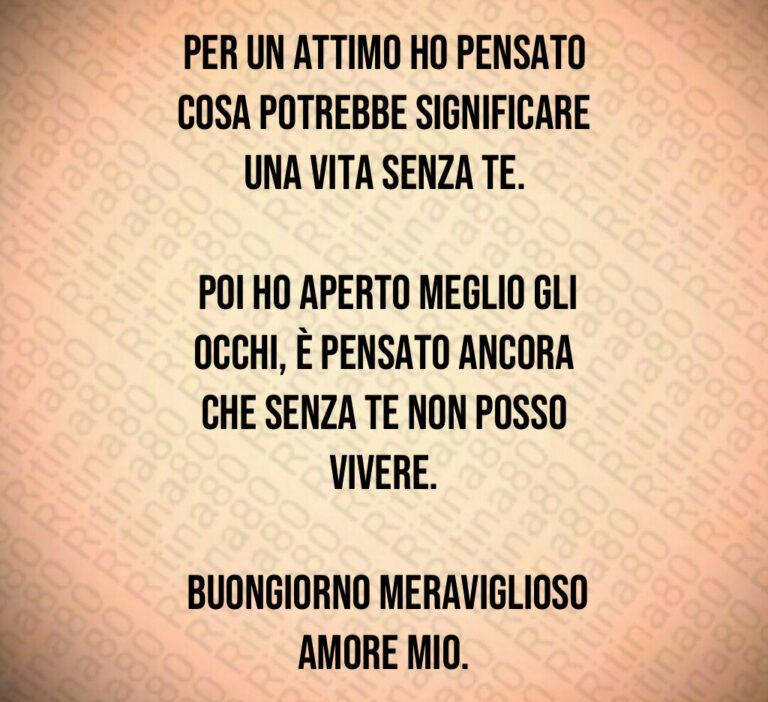 Per un attimo ho pensato cosa potrebbe significare una vita senza te 

 Poi ho aperto meglio gli occhi  è pensato ancora che senza te non posso vivere 

 Buongiorno meraviglioso amore mio