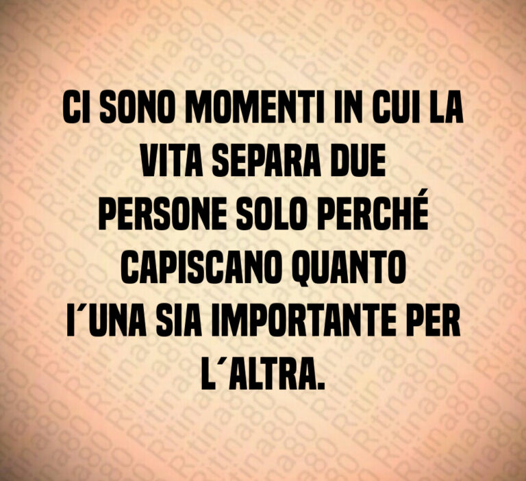 Ci sono momenti in cui la vita separa due
persone solo perché capiscano quanto
I una sia importante per l altra