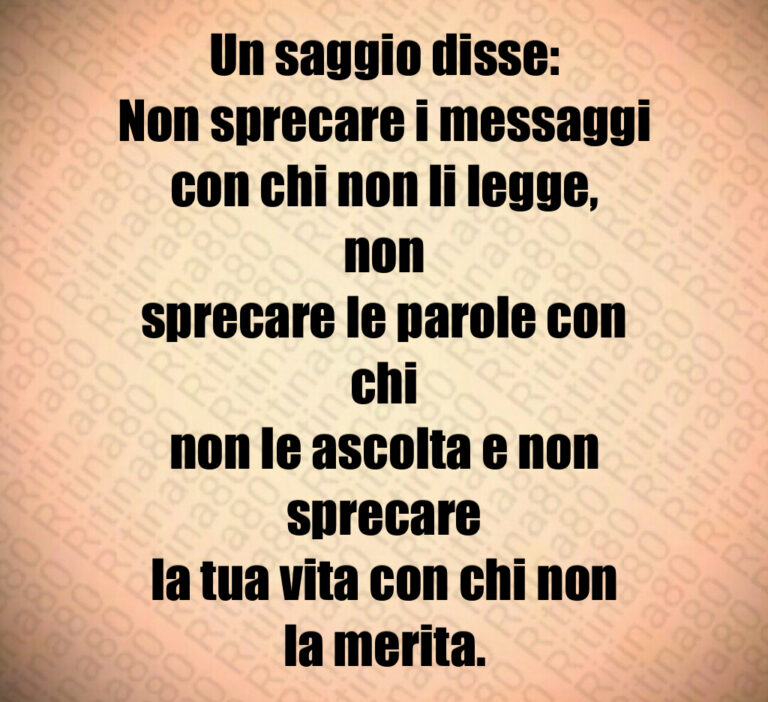 Un saggio disse 
Non sprecare i messaggi
con chi non li legge  non
sprecare le parole con chi
non le ascolta e non sprecare
la tua vita con chi non
la merita