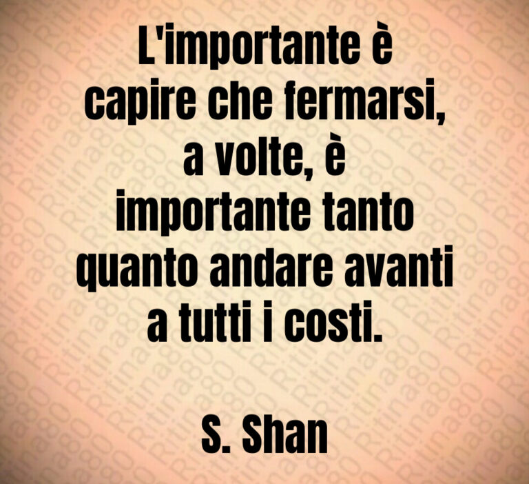 L importante è
capire che fermarsi 
a volte  è
importante tanto
quanto andare avanti
a tutti i costi 

S  Shan