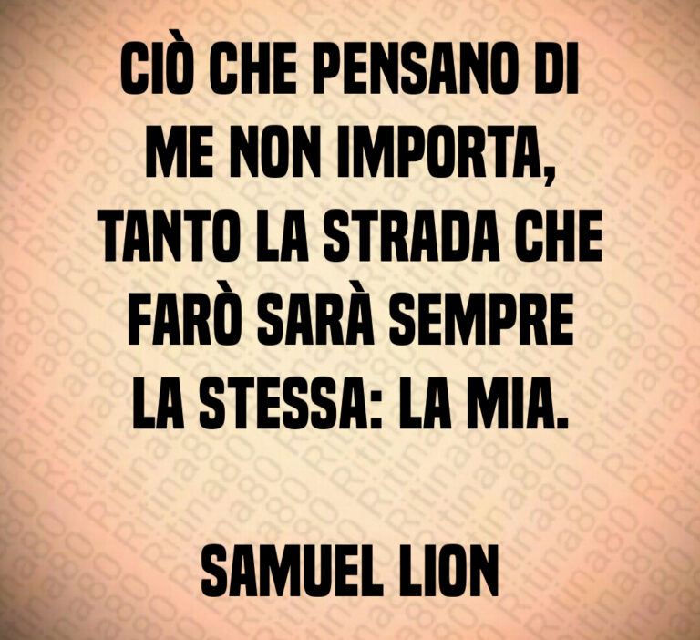 Ciò che pensano di
me non importa 
tanto la strada che
farò sarà sempre
la stessa  la mia 

Samuel Lion