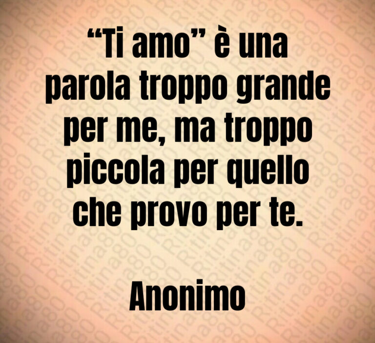 Ti amo  è una
parola troppo grande
per me  ma troppo
piccola per quello
che provo per te 

Anonimo