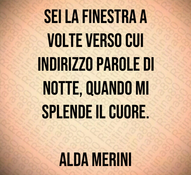 Sei la finestra a
volte verso cui
indirizzo parole di
notte  quando mi
splende il cuore 

Alda Merini