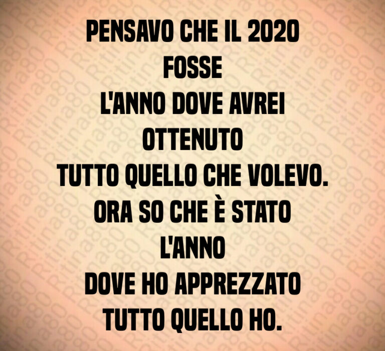 PENSAVO CHE IL      FOSSE
L ANNO DOVE AVREI OTTENUTO
TUTTO QUELLO CHE VOLEVO 
ORA SO CHE è STATO L ANNO
DOVE HO APPREZZATO
TUTTO QUELLO HO