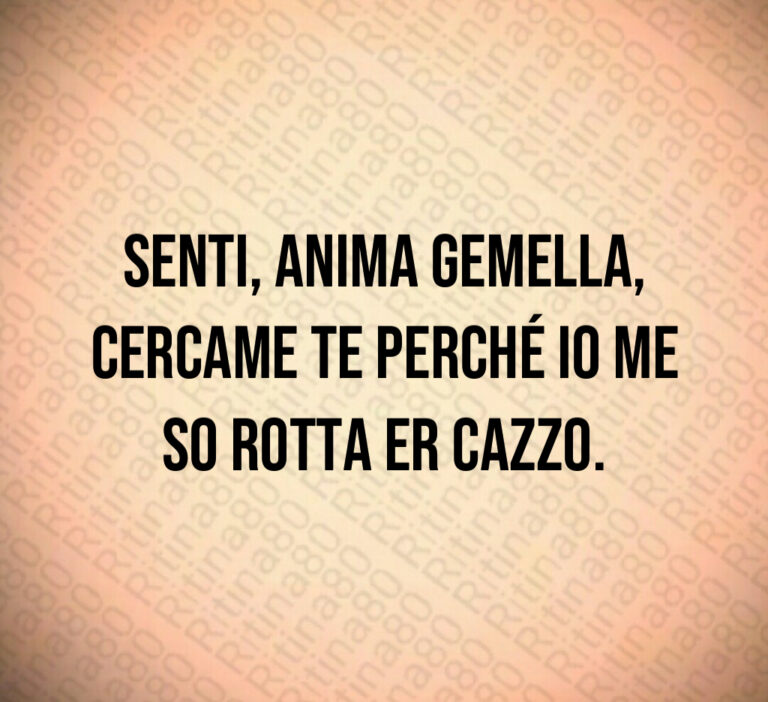 Senti  Anima Gemella 
cercame te perché io me
so rotta er cazzo