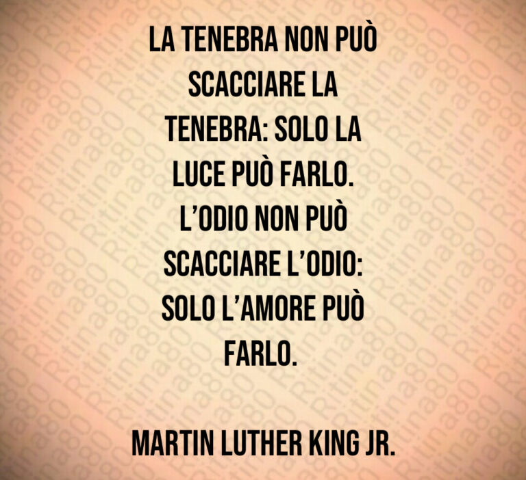 La tenebra non può
scacciare la
tenebra  solo la
luce può farlo 
L odio non può
scacciare l odio 
solo l amore può
farlo  

Martin Luther King Jr