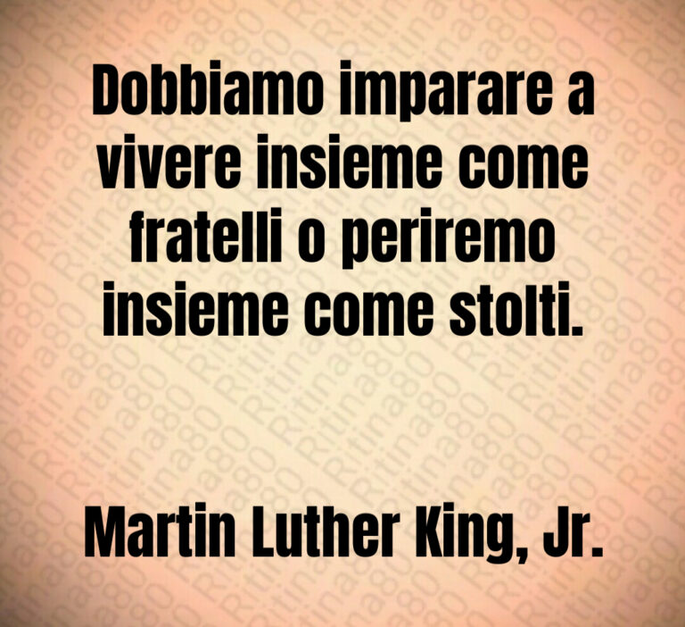 Dobbiamo imparare a
vivere insieme come
fratelli o periremo
insieme come stolti 


Martin Luther King  Jr