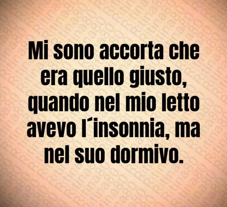 Mi sono accorta che
era quello giusto 
quando nel mio letto
avevo l insonnia  ma
nel suo dormivo