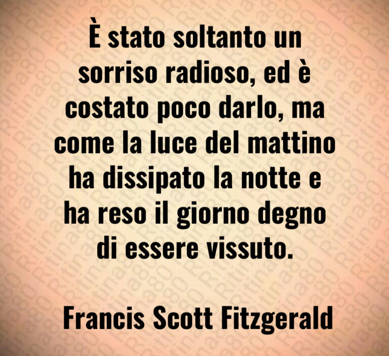 È stato soltanto un sorriso radioso  ed è costato poco darlo  ma come la luce del mattino ha dissipato la notte e ha reso il giorno degno di essere vissuto 

 Francis Scott Fitzgerald