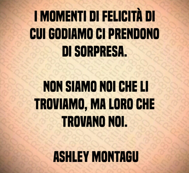 I momenti di felicità di cui godiamo ci prendono di sorpresa 

 Non siamo noi che li troviamo  ma loro che trovano noi 

 Ashley Montagu