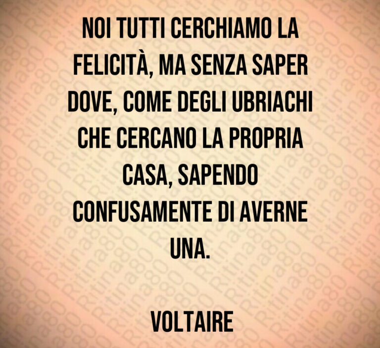 Noi tutti cerchiamo la felicità  ma senza saper dove  come degli ubriachi che cercano la propria casa  sapendo confusamente di averne una 

 Voltaire